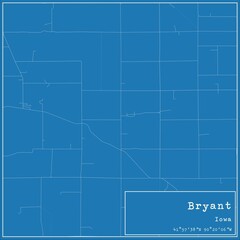 Fototapeta premium Blueprint US city map of Bryant, Iowa.