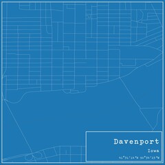 Blueprint US city map of Davenport, Iowa.