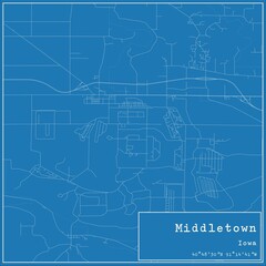 Blueprint US city map of Middletown, Iowa.