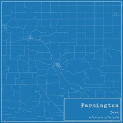Blueprint US city map of Farmington, Iowa.