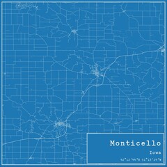Obraz premium Blueprint US city map of Monticello, Iowa.