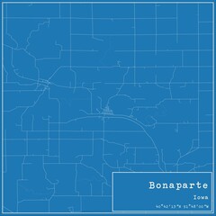 Blueprint US city map of Bonaparte, Iowa.