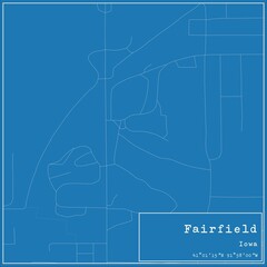 Blueprint US city map of Fairfield, Iowa.