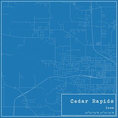 Blueprint US city map of Cedar Rapids, Iowa.