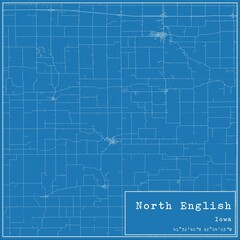Blueprint US city map of North English, Iowa.
