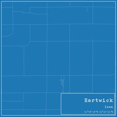Blueprint US city map of Hartwick, Iowa.