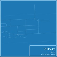 Obraz premium Blueprint US city map of Morley, Iowa.