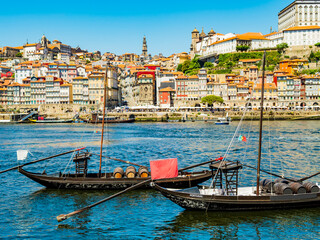 Picturesque view of Porto, with its coloured houses and traditional boats on the banks of Douro river, Portugal
- 611949766
