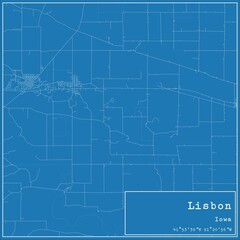 Blueprint US city map of Lisbon, Iowa.