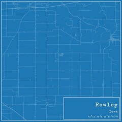 Blueprint US city map of Rowley, Iowa.