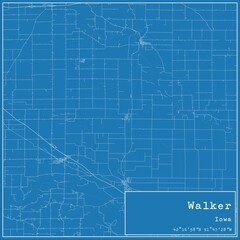 Blueprint US city map of Walker, Iowa.