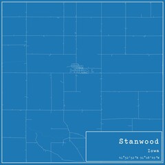 Blueprint US city map of Stanwood, Iowa.