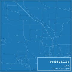 Obraz premium Blueprint US city map of Toddville, Iowa.