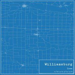 Blueprint US city map of Williamsburg, Iowa.
