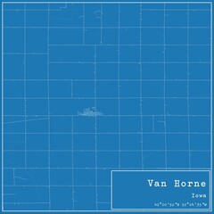 Blueprint US city map of Van Horne, Iowa.