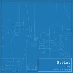Fototapeta premium Blueprint US city map of Robins, Iowa.