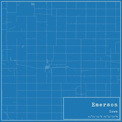 Blueprint US city map of Emerson, Iowa.