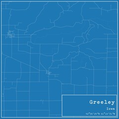 Blueprint US city map of Greeley, Iowa.
