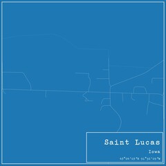 Blueprint US city map of Saint Lucas, Iowa.