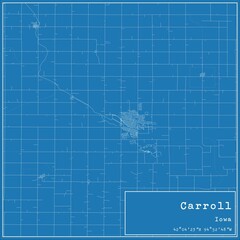 Blueprint US city map of Carroll, Iowa.