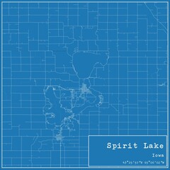Blueprint US city map of Spirit Lake, Iowa.