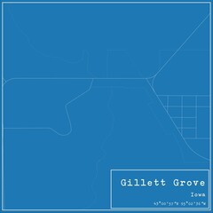 Blueprint US city map of Gillett Grove, Iowa.