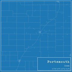 Blueprint US city map of Portsmouth, Iowa.