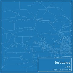 Blueprint US city map of Dubuque, Iowa.