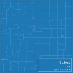 Blueprint US city map of Tabor, Iowa.