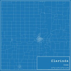 Blueprint US city map of Clarinda, Iowa.