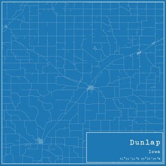 Blueprint US city map of Dunlap, Iowa.