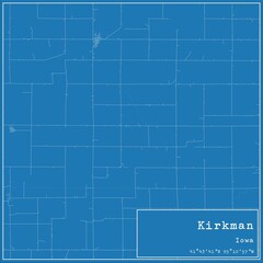 Blueprint US city map of Kirkman, Iowa.
