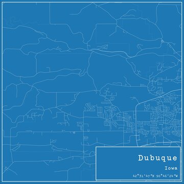 Blueprint US city map of Dubuque, Iowa.