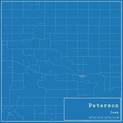 Blueprint US city map of Peterson, Iowa.