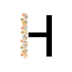 the letter H. vector drawing. the alphabet is English. a letter with flowers. partial bouquet with letters. on a white background. EPS 10.