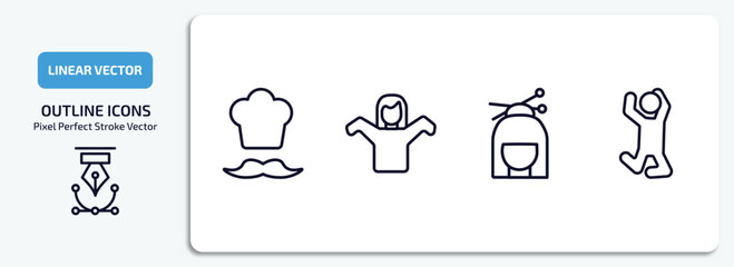 Naklejka premium people outline icons set. people thin line icons pack included chief, getting dressed, japan geisha, man jumping vector.