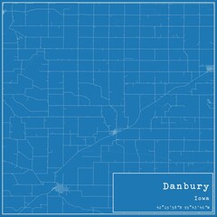 Blueprint US city map of Danbury, Iowa.