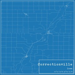 Blueprint US city map of Correctionville, Iowa.