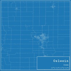 Blueprint US city map of Oelwein, Iowa.
