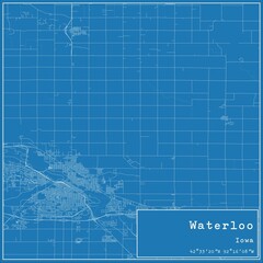 Blueprint US city map of Waterloo, Iowa.