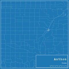Blueprint US city map of Anthon, Iowa.