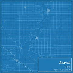 Obraz premium Blueprint US city map of Akron, Iowa.
