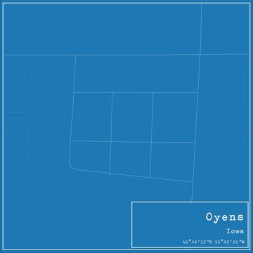 Blueprint US city map of Oyens, Iowa.