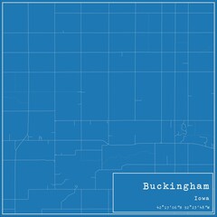 Blueprint US city map of Buckingham, Iowa.