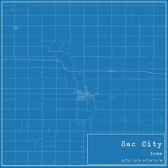 Blueprint US city map of Sac City, Iowa.