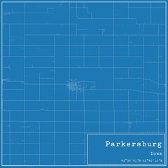 Blueprint US city map of Parkersburg, Iowa.