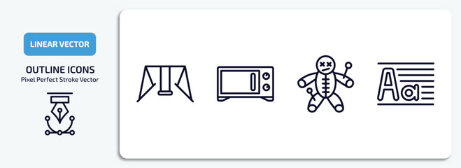 other outline icons set. other thin line icons pack included swing game, microvawe, voodoo puppet, paragraph aa vector.