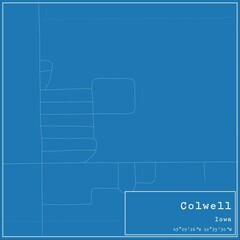 Blueprint US city map of Colwell, Iowa.