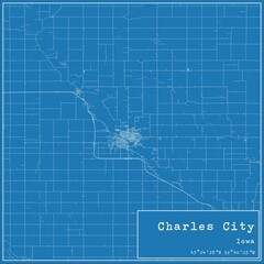 Blueprint US city map of Charles City, Iowa.