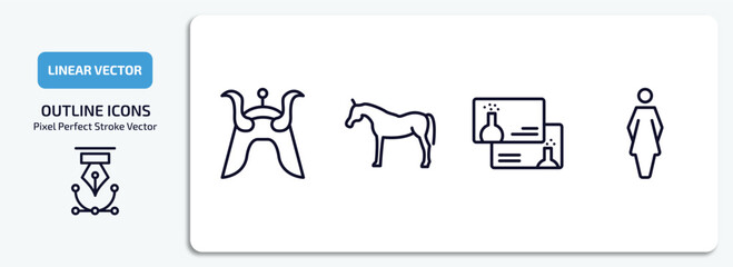 other outline icons set. other thin line icons pack included samurai head of japan, arab horse, chemistry business card, women's bathroom vector.